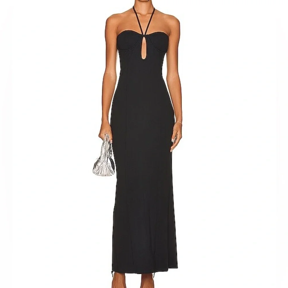 NWT Staud Bardot Black Halter Neck Keyhole Maxi Dress - Picture 1 of 9